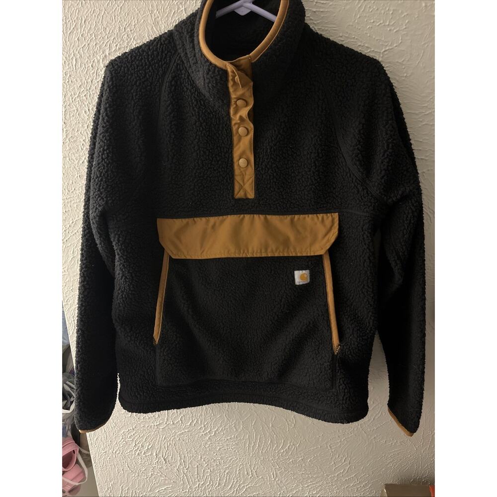 Carhartt Relaxed Fit Sweater Sherpa Fleece Snap Front Jacket Women’s M 8-10 Warm